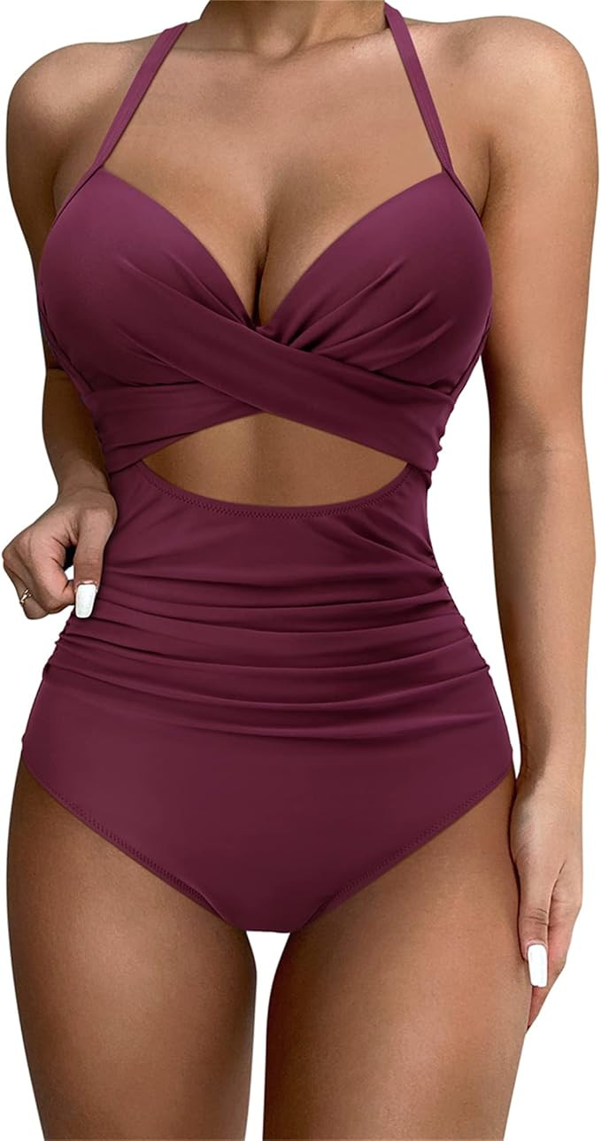 SUUKSESS Women Wrap Cut Out One Piece Swimsuit High Waisted Monokini Bathing Suit | Amazon (US)