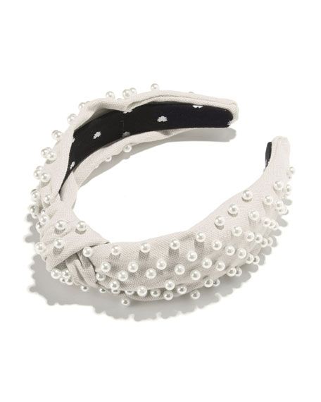 Lele Sadoughi Woven Pearly Beads Knotted Headband | Neiman Marcus