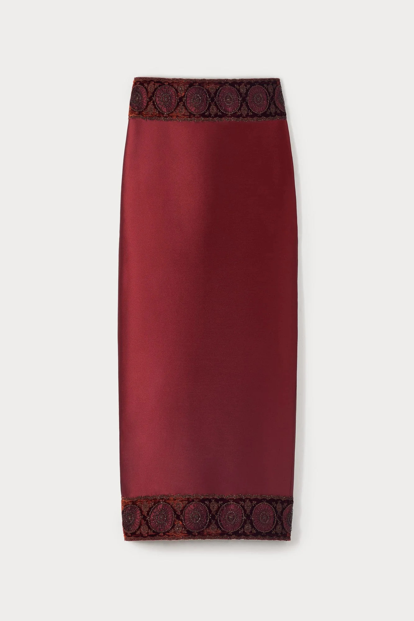Burgundy Midi Skirt With Embroidered Details | COUPER