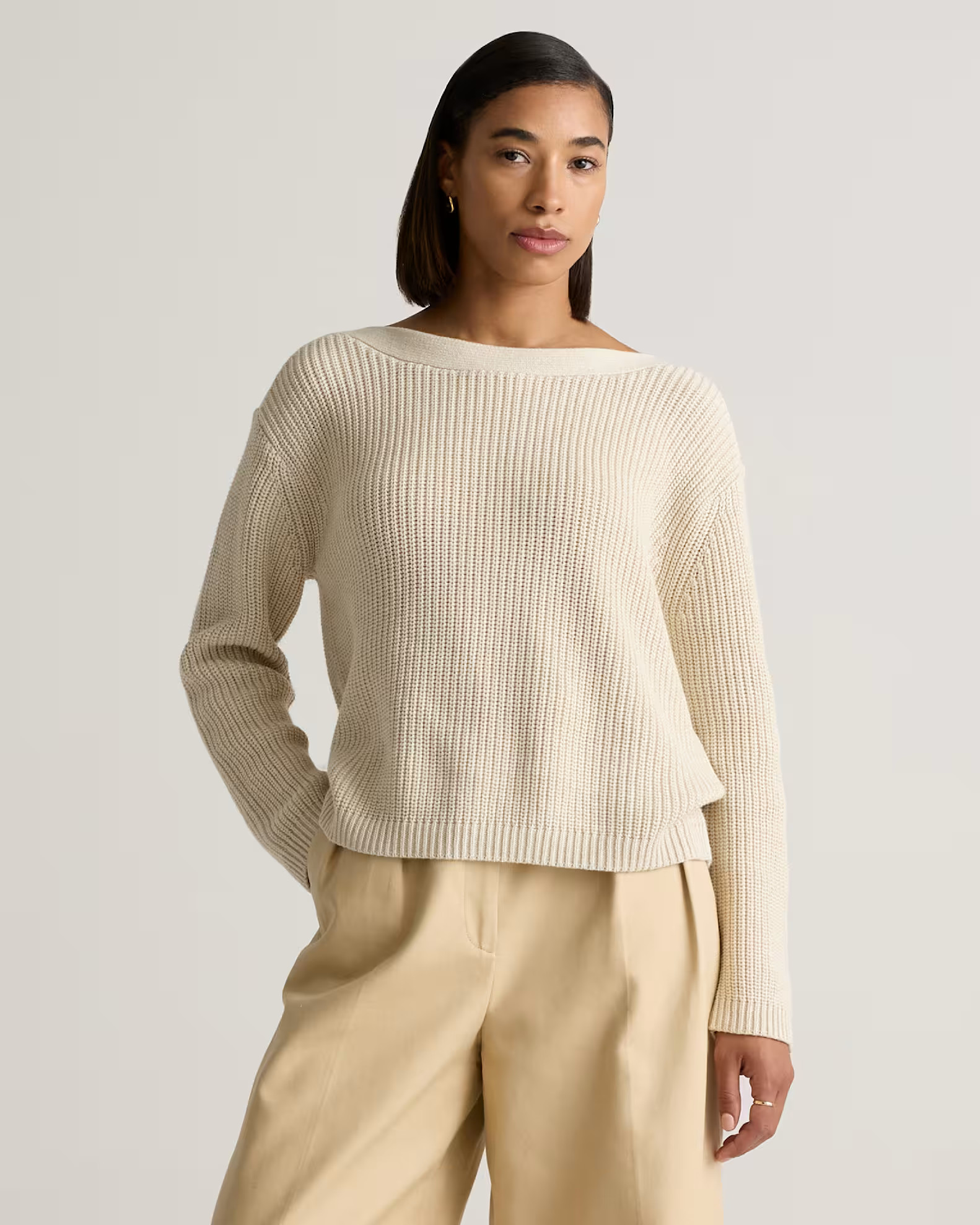 100% Organic Cotton Fisherman Boatneck Sweater in Speckled Beige | Quince