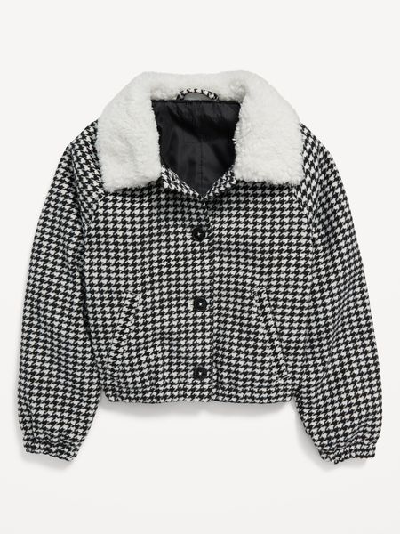 Cropped Button-Front Sherpa-Collar Jacket for Girls | Old Navy (US)