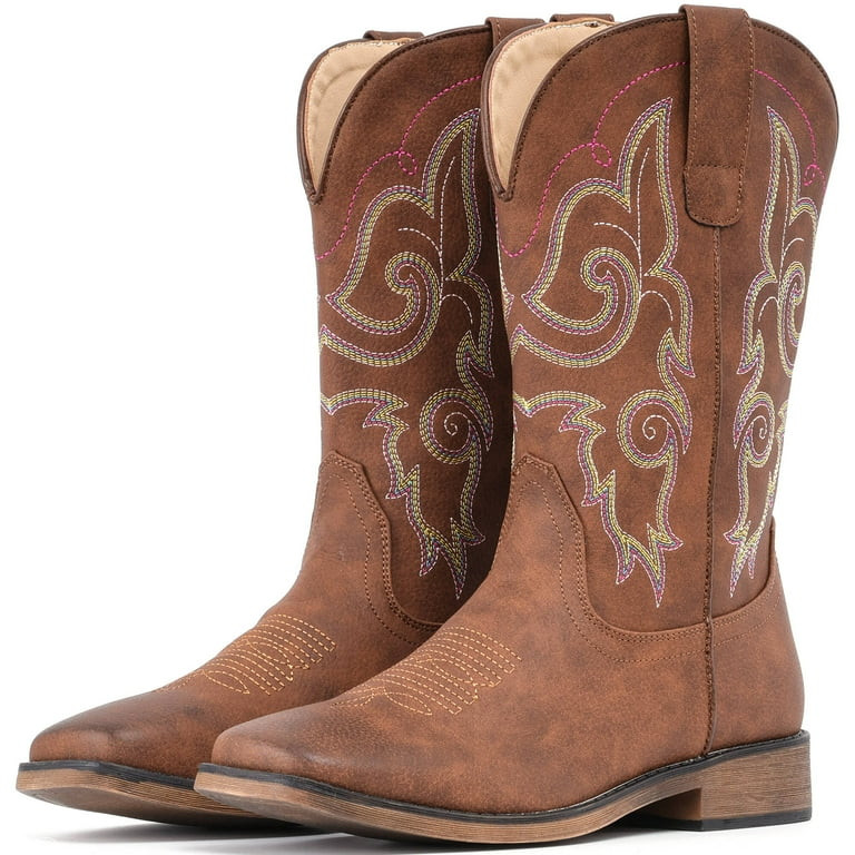 Cowboy Boots For Women Square Toe Western Boots Mid Calf Cowgirl Boots Pull On Cowboy Boots | Walmart (US)