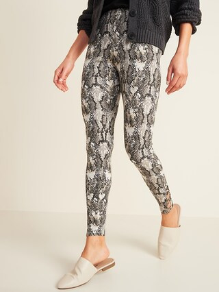 High-Waisted Jersey Lattice-Hem Leggings for Women | Old Navy (US)