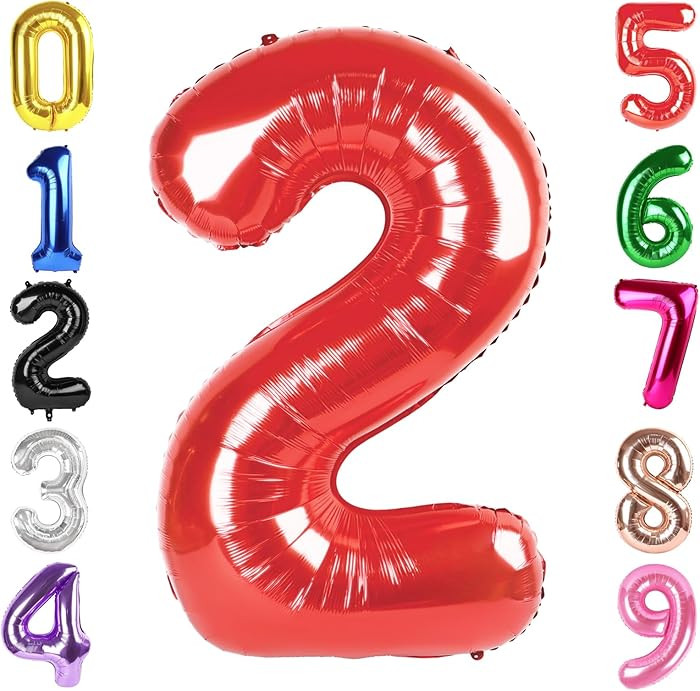 40 Inch Red Number 2 Balloon, Giant 2 Number Balloons for 2nd Birthday Decorations, Party Supplie... | Amazon (US)