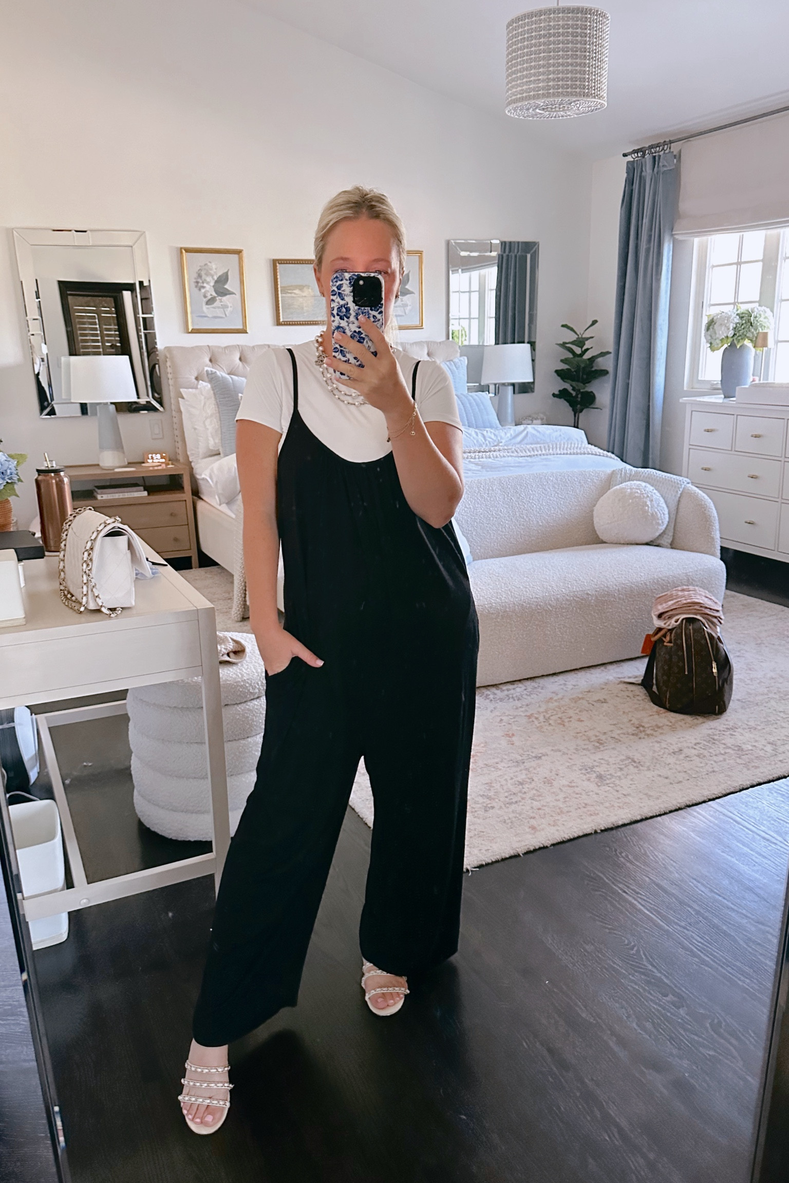 Postpartum outfit also wore this knit jumpsuit while pregnant too. I prefer wearing looser/soft knits after my c section that are comfy 

I would recommend sizing up in this one for a looser fit. Straps are adjustable and hits at/above ankle 

#LTKFindsUnder50 #LTKBump #LTKSaleAlert
