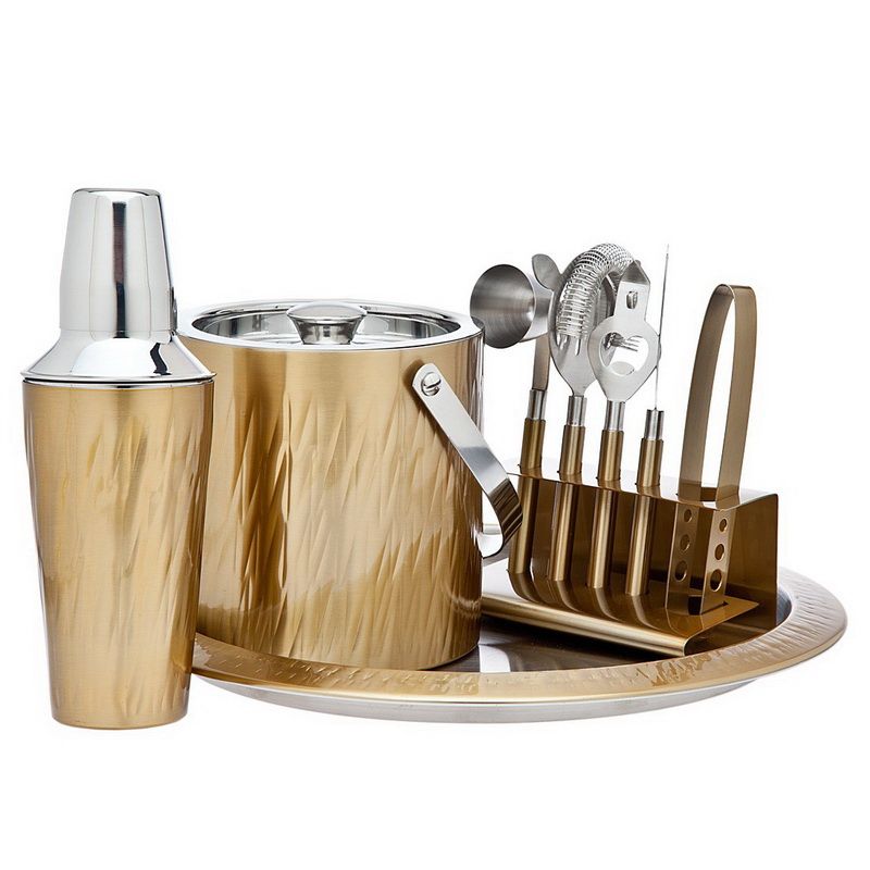 Aztec Gold 9 Piece Bar Cocktail Set with Tools, Ice Bucket and Tray | Walmart (US)