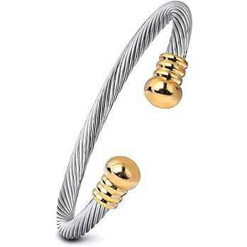Stainless Steel Twisted Cable Wire Bracelets Adjustable Open Cuff Bangle Bracelet Vintage Jewelry... | Amazon (US)