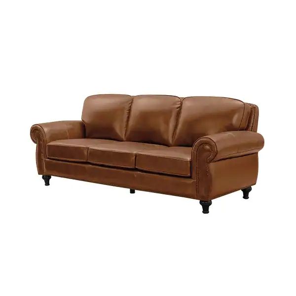 Abbyson Hobson Classic Top Grain Leather Sofa - Camel | Bed Bath & Beyond