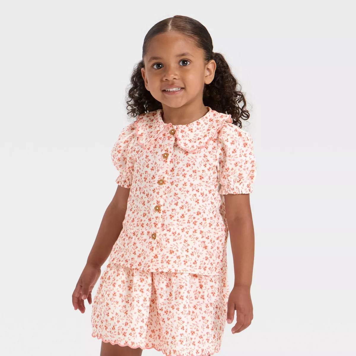 Toddler Girls' Scalloped Woven Skirt Set - Cat & Jack™ Coral Orange | Target