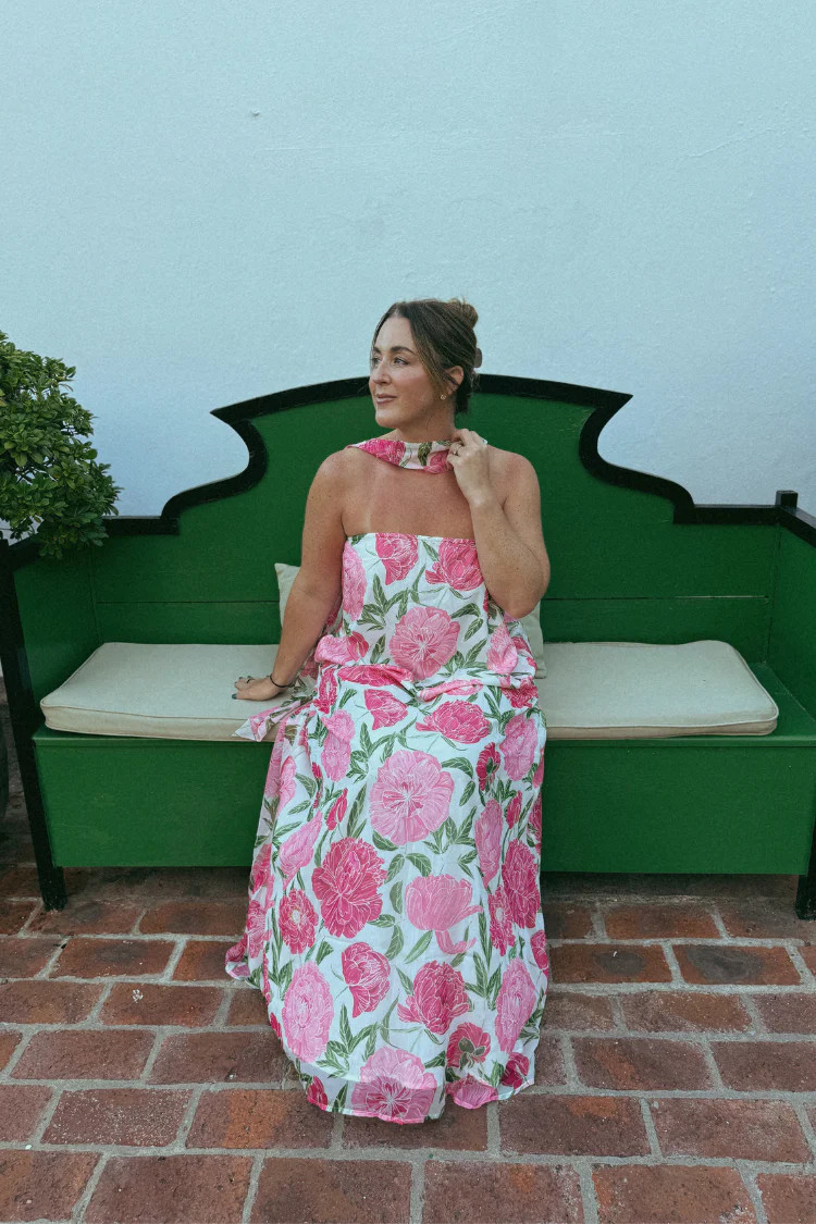 Peony Dreams Maxi Dress with Neck Scarf | Confête