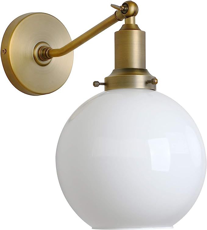 Permo Industrial Vintage Slope Pole Wall Mount Single Sconce with 7.9" Globe Round Milk White Gla... | Amazon (US)