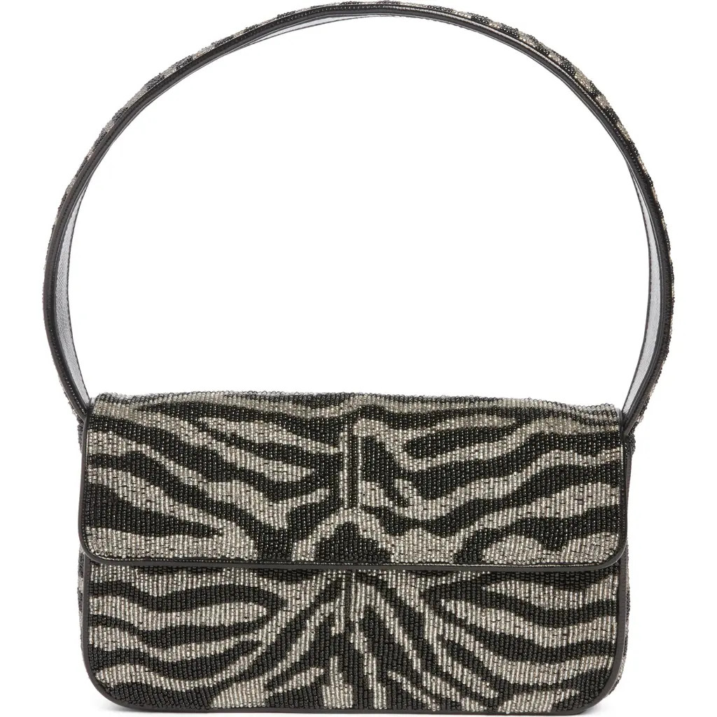 STAUD Tommy Beaded Shoulder Bag in Black/white at Nordstrom | Nordstrom