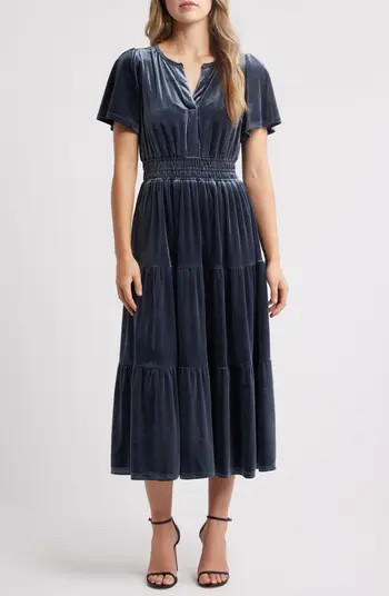 ZOE AND CLAIRE Split Neck Velvet Dress | Nordstrom | Nordstrom