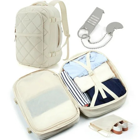 BAGSMART Travel Backpack, 30L Flight Approved Carry on Backpack with Door Lock, 17.3 Inch TSA Personal Item Backpack with Shoe Bag,Suitcase for Travel, Cream | Walmart (US)