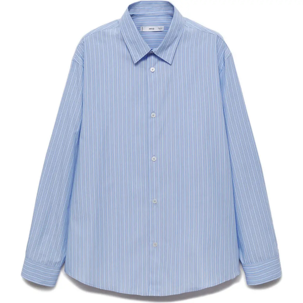 MANGO Slim Fit Stripe Cotton Button-Up Shirt in Blue at Nordstrom, Size Medium | Nordstrom