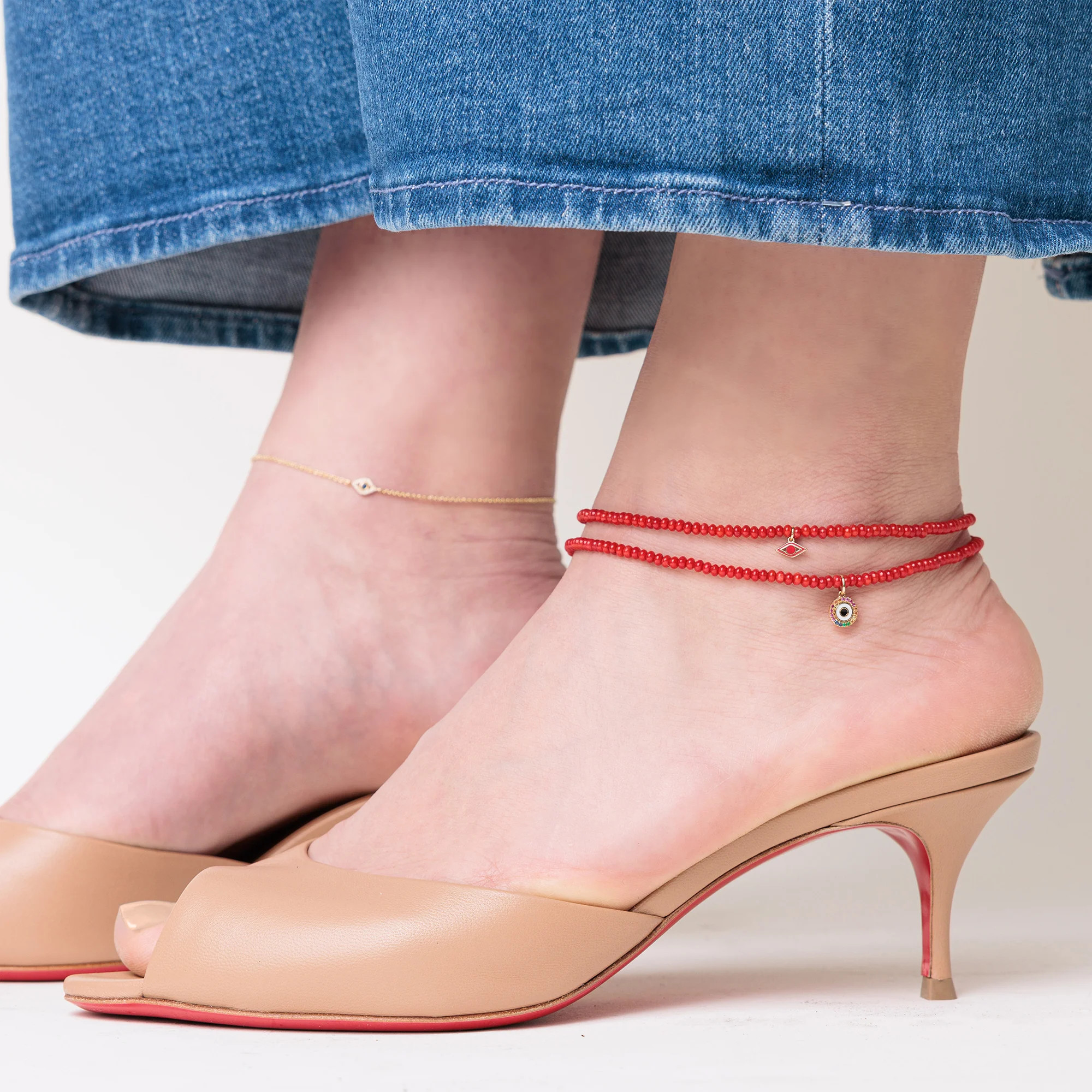 Gold & Rainbow Eye Red Sea Bamboo Anklet | Sydney Evan