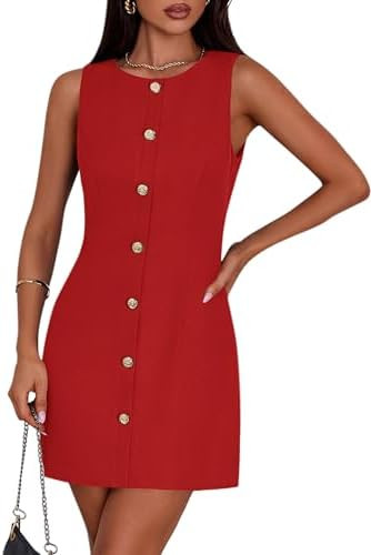 PRETTYGARDEN Work Dresses for Women 2025 Summer Business Formal Short Dress Sleeveless Button Dow... | Amazon (US)