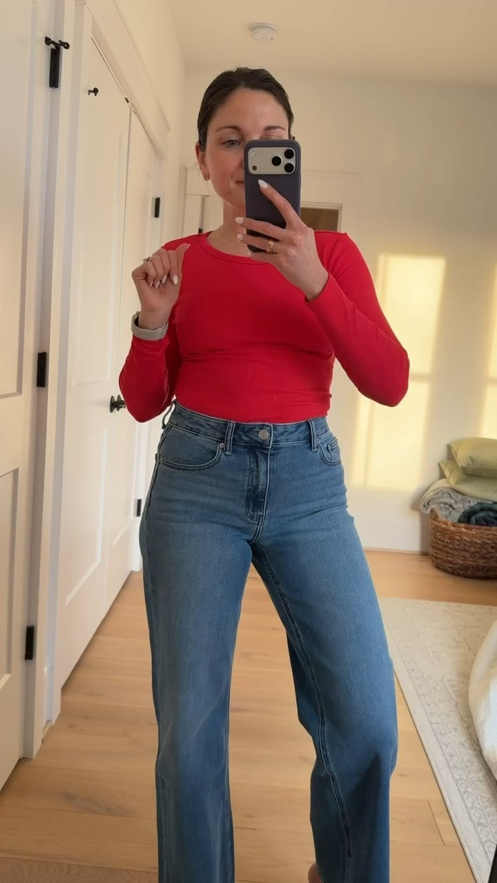 Amazon Top | Amazon Long Sleeve Ribbed | Amazon Fashion | Quince Jeans (size 28 inseam 32) | Cotton Jeans | Stretchy Jeans | valentine's day outfit | Casual outfit 

 #LTKValentine #LTKSeasonal