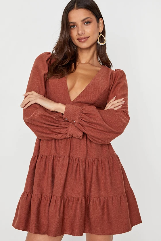 All About Autumn Rust Orange Corduroy Mini Dress With Pockets | Lulus (US)