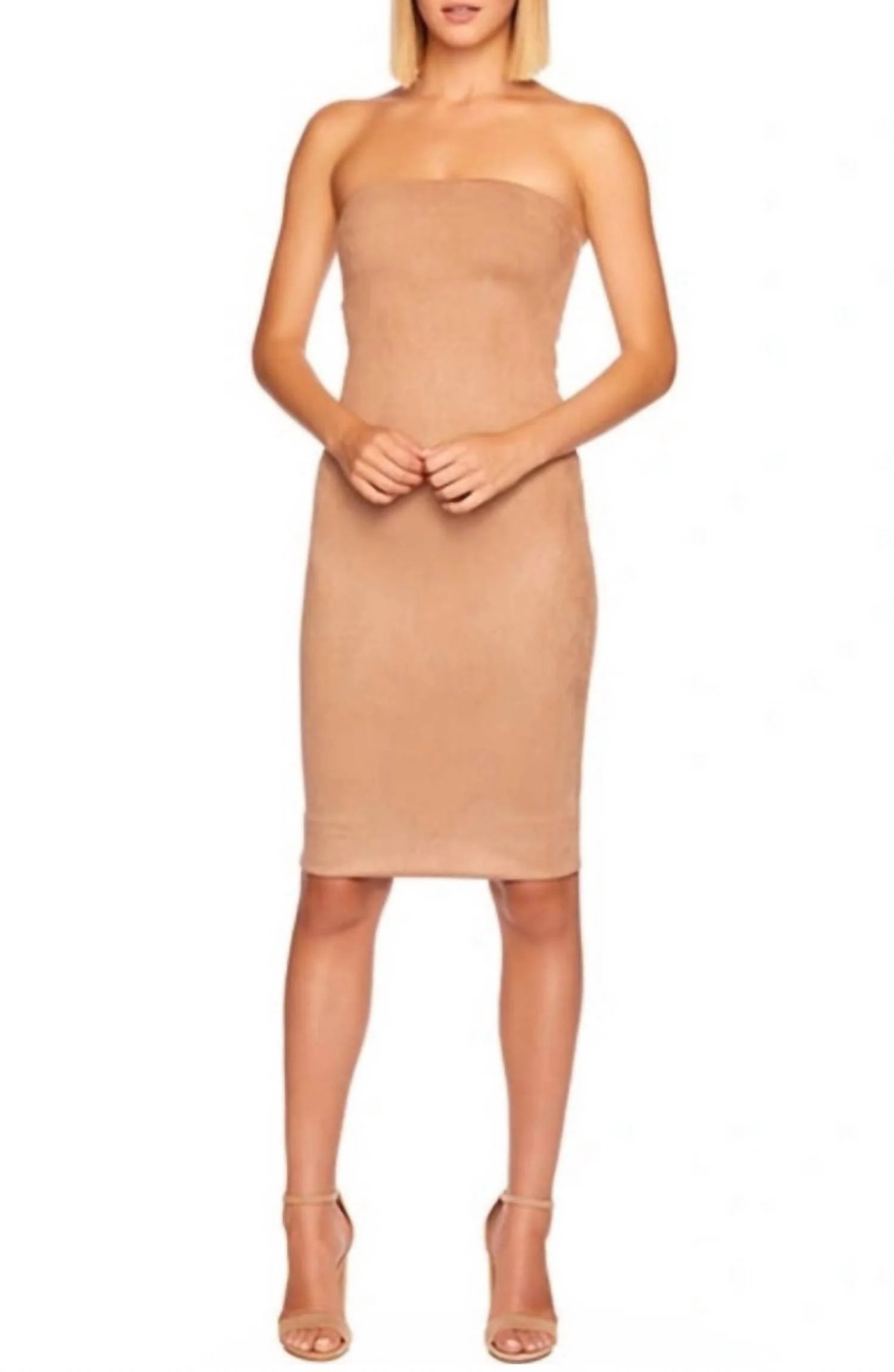 Faux Suede Tube Dress In Sand | Shop Simon