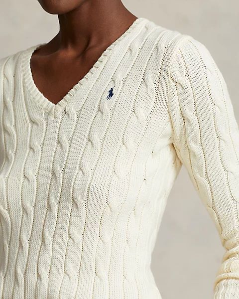 Cable-Knit Cotton V-Neck Jumper | Ralph Lauren (UK)