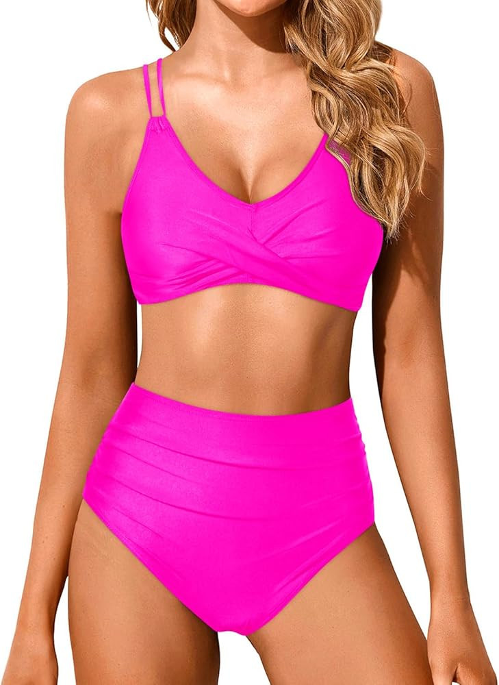 Holipick Women High Waisted Bikini Set Two Piece Swimsuits Push up Wrap Swim Suits Top Tummy Cont... | Amazon (US)