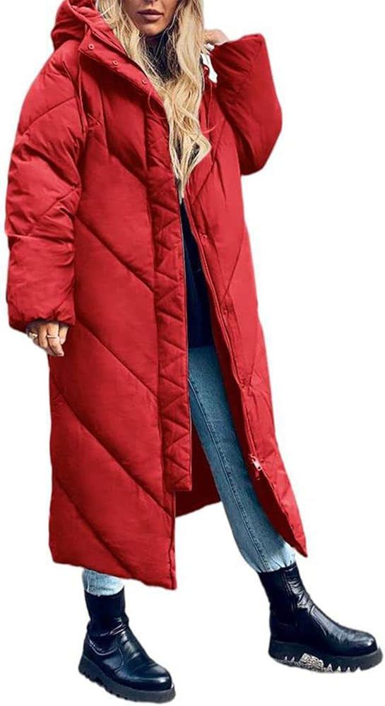Flygo Womens Long Puffer Coat Long Sleeve Padded Winter Down Coats Hooded Parka Jacket | Amazon (US)