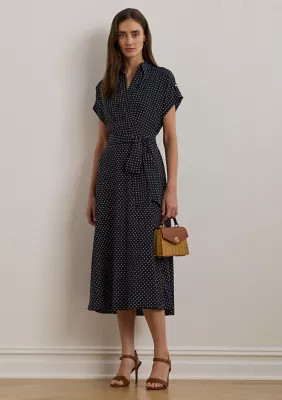 Lauren Ralph Lauren Women's Polka Dot Belted Crepe Dress, 10 | Belk