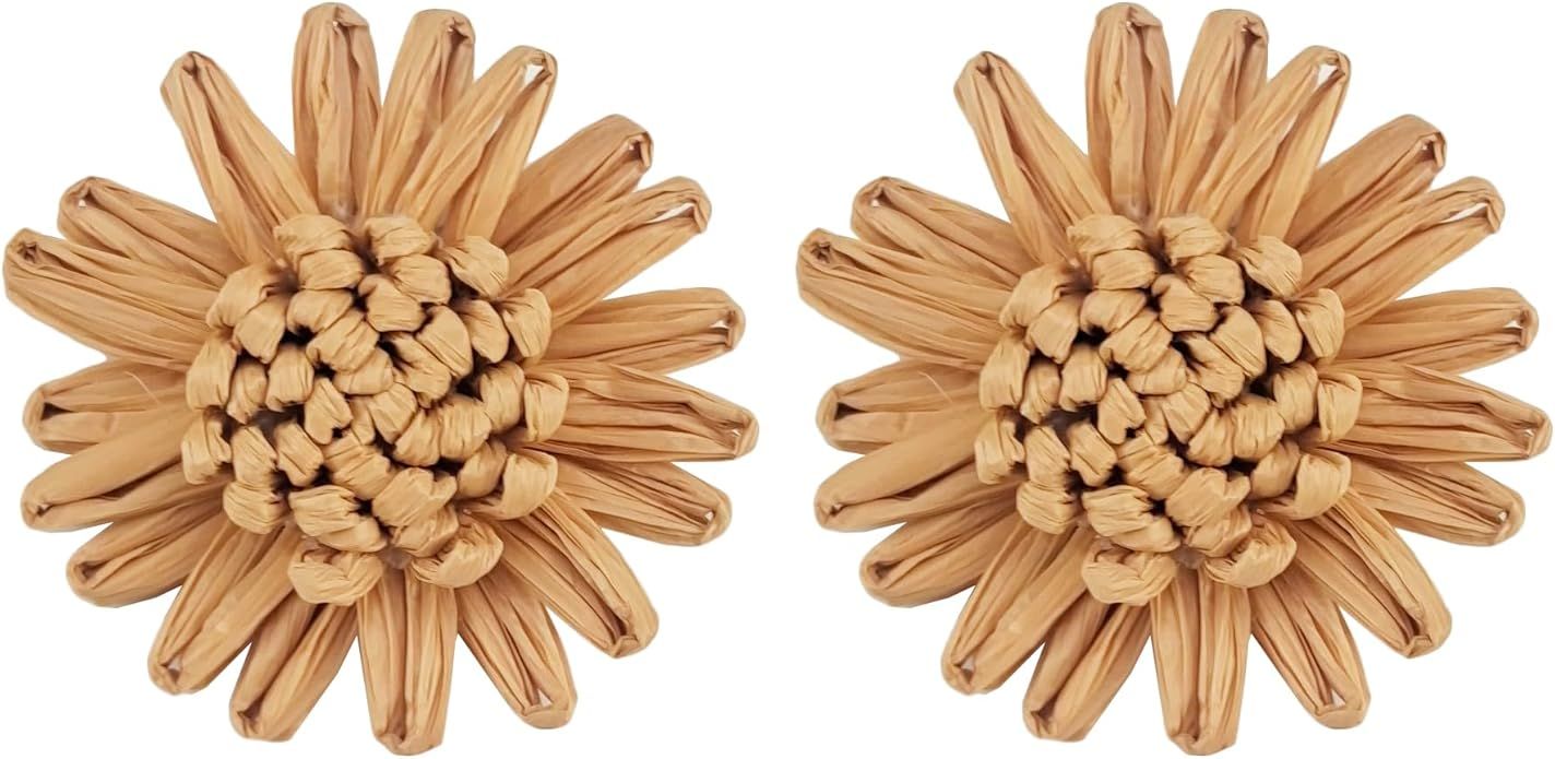 Flower Earrings for Women, Handmade Daisy Flower Earrings Boho Raffia Statement Earrings Summer J... | Amazon (US)
