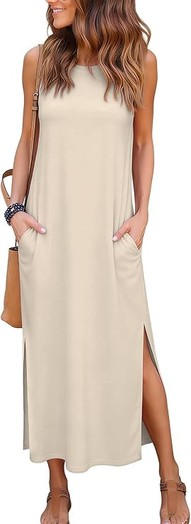 RUMIA Women's Maxi Dresses Casual Summer Elegant Side Slit Dress with Pockets (S-XXL) | Amazon (US)