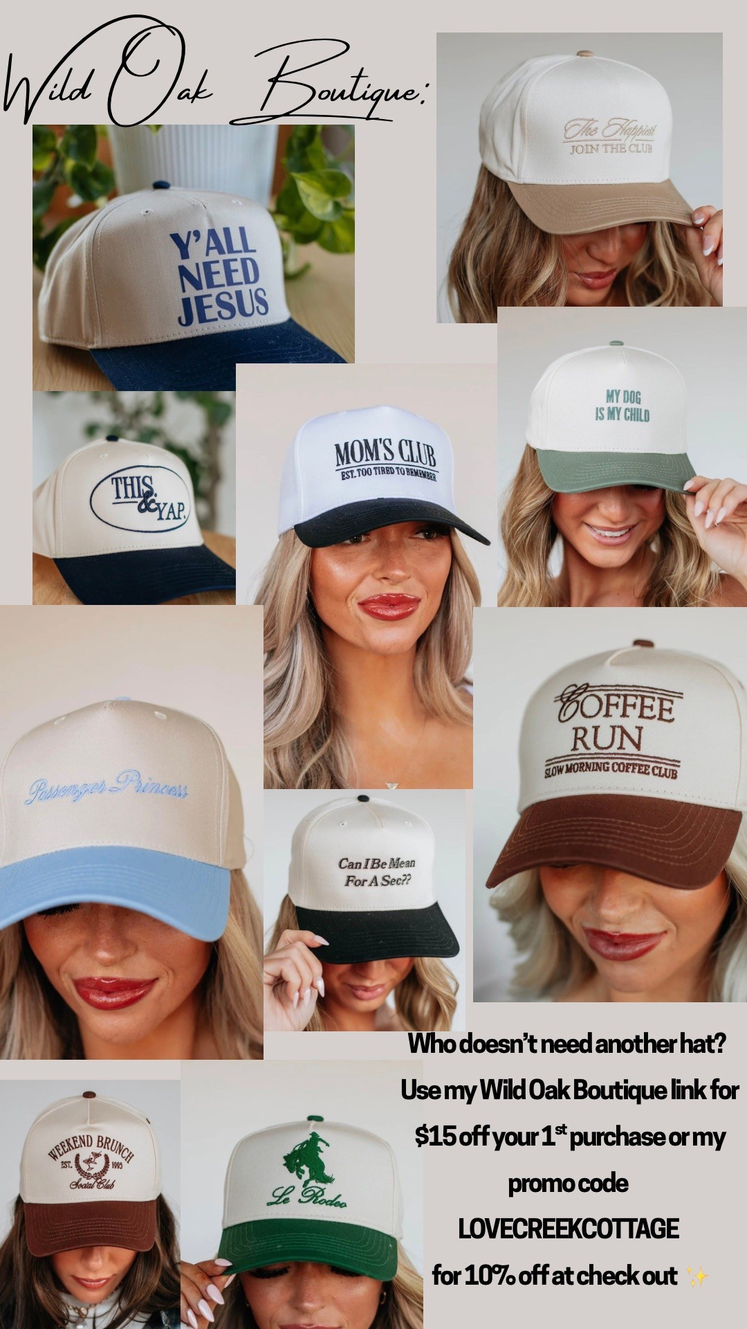 Who doesn’t need another hat?
Click the 🔗 http://rwrd.io/wc15y13 for $15 off your first Wild Oak Boutique purchase and a 10% promo code LOVECREEKCOTTAGE to apply at checkout! 
+Hit that follow button! 


#lovecreekcottage #cottagecoreaesthetic #cottagelife #cottagevibes #mystyle #wildoakboutique #denimhaul
#Itkfashion 




#LTKFindsUnder50 #LTKActive #LTKStyleTip