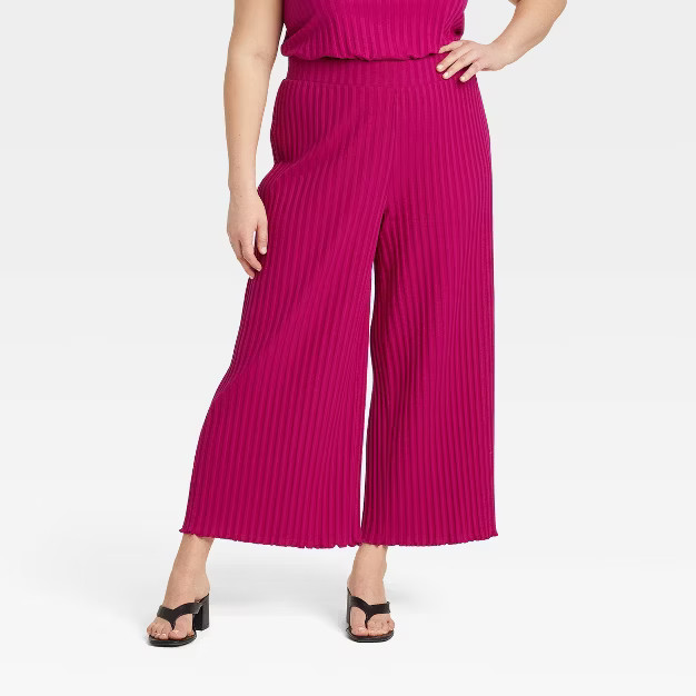 Women's High-Rise Wide Leg Ribbed Ankle Pants - A New Day™ | Target