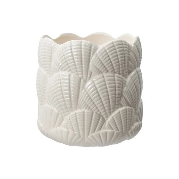 Mainstays 8.3" x 8.3" x 8.1" Round Vanilla Dream Ceramic Seashell Planter | Walmart (US)