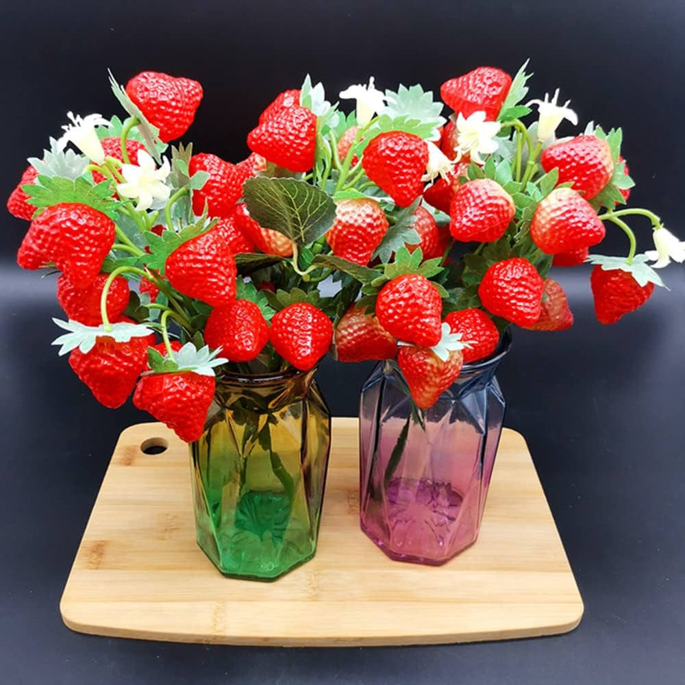 XIZHI 11.7" Artificial Strawberries Decor 2 Bunches Fake Strawberry Branch Beautiful Red Strawber... | Amazon (US)