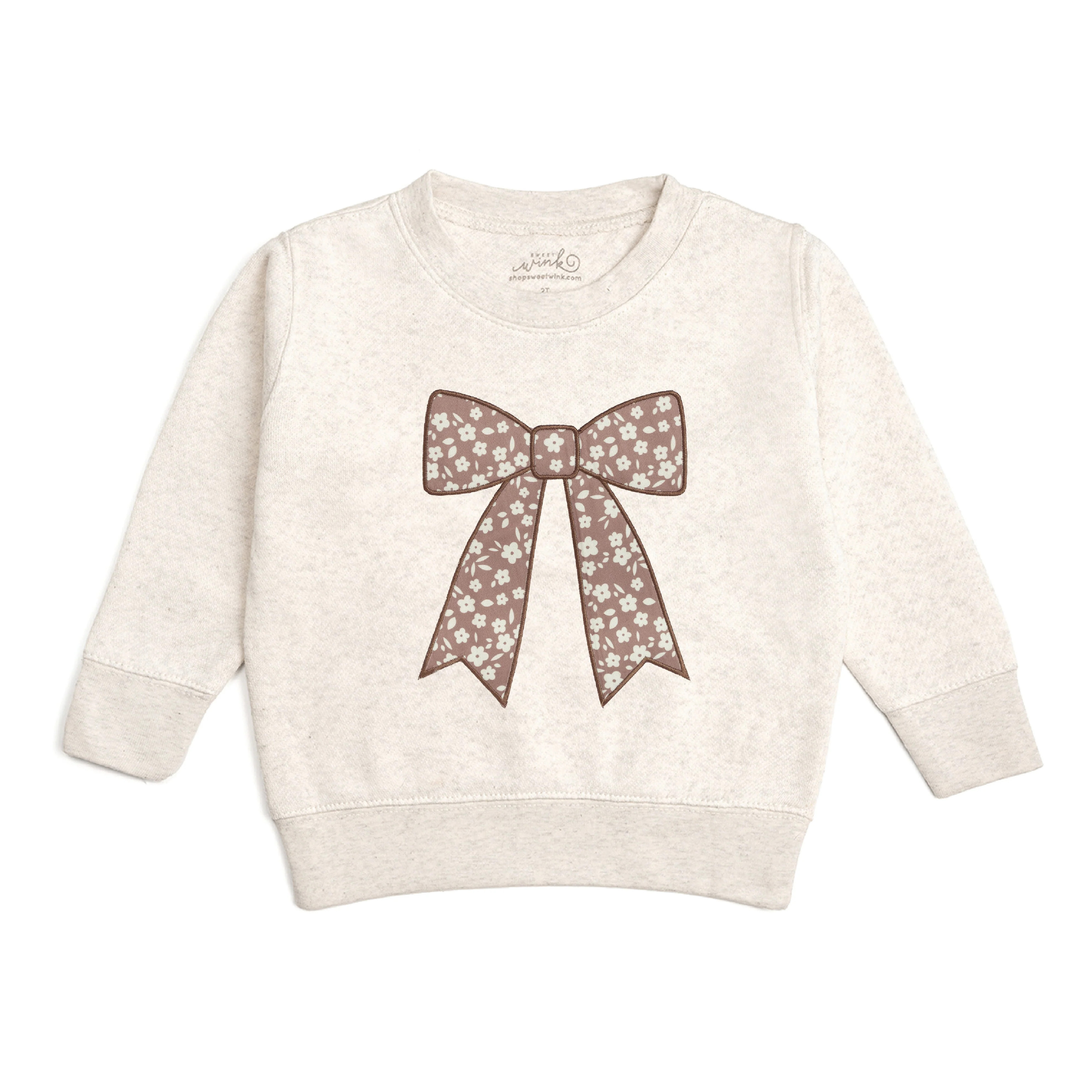 Mocha Floral Bow Patch Sweatshirt | Sweet Wink