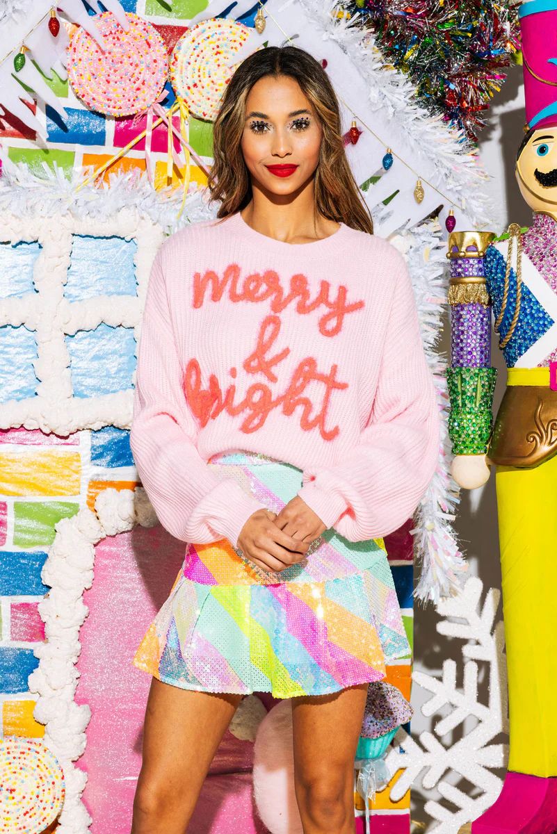 Neon Pink Merry & Bright Sweater | Queen of Sparkles