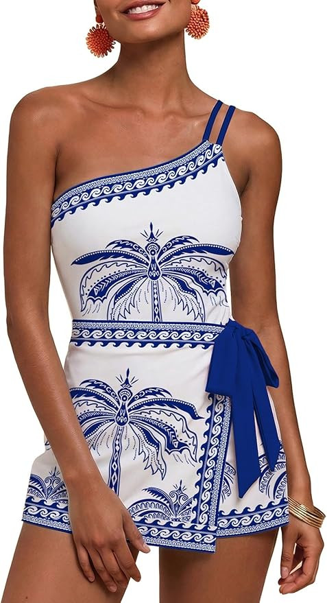 Herseas Womens One Shoulder One Piece Swimsuit with Matching Skirt Set Cover Up Wrap Floral Print... | Amazon (US)