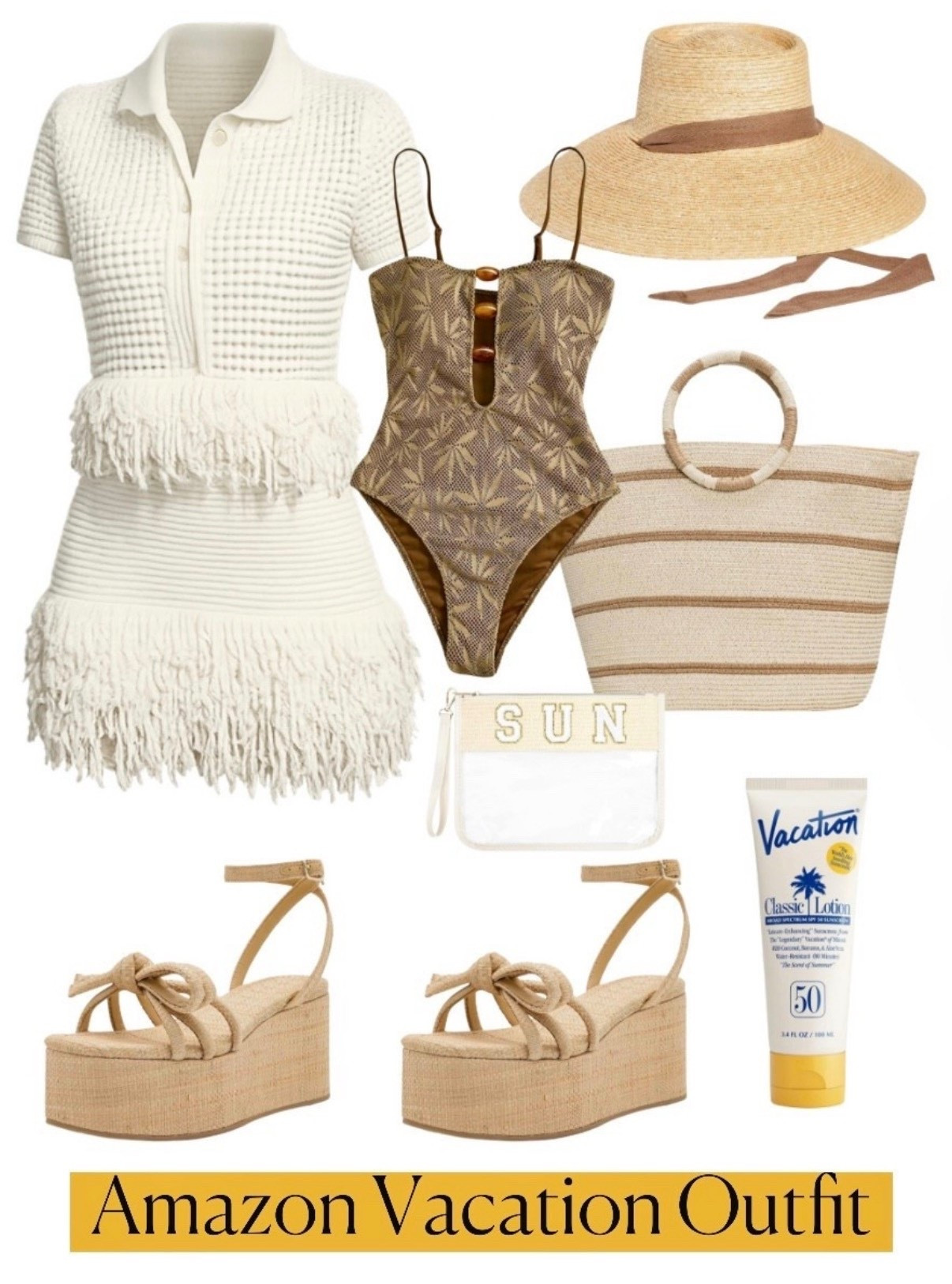 Vacation outfit
Spring break 
Wedges 
Tote bag
One piece swimsuit Amazon

#LTKSeasonal #LTKTravel #LTKootd