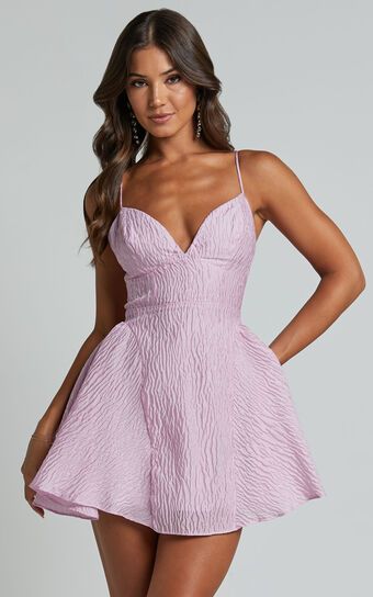 Brandi Mini Dress - Bust Cup Full Hem Textured Jacquard Mini Dress in Light Pink | Showpo (US, UK & Europe)
