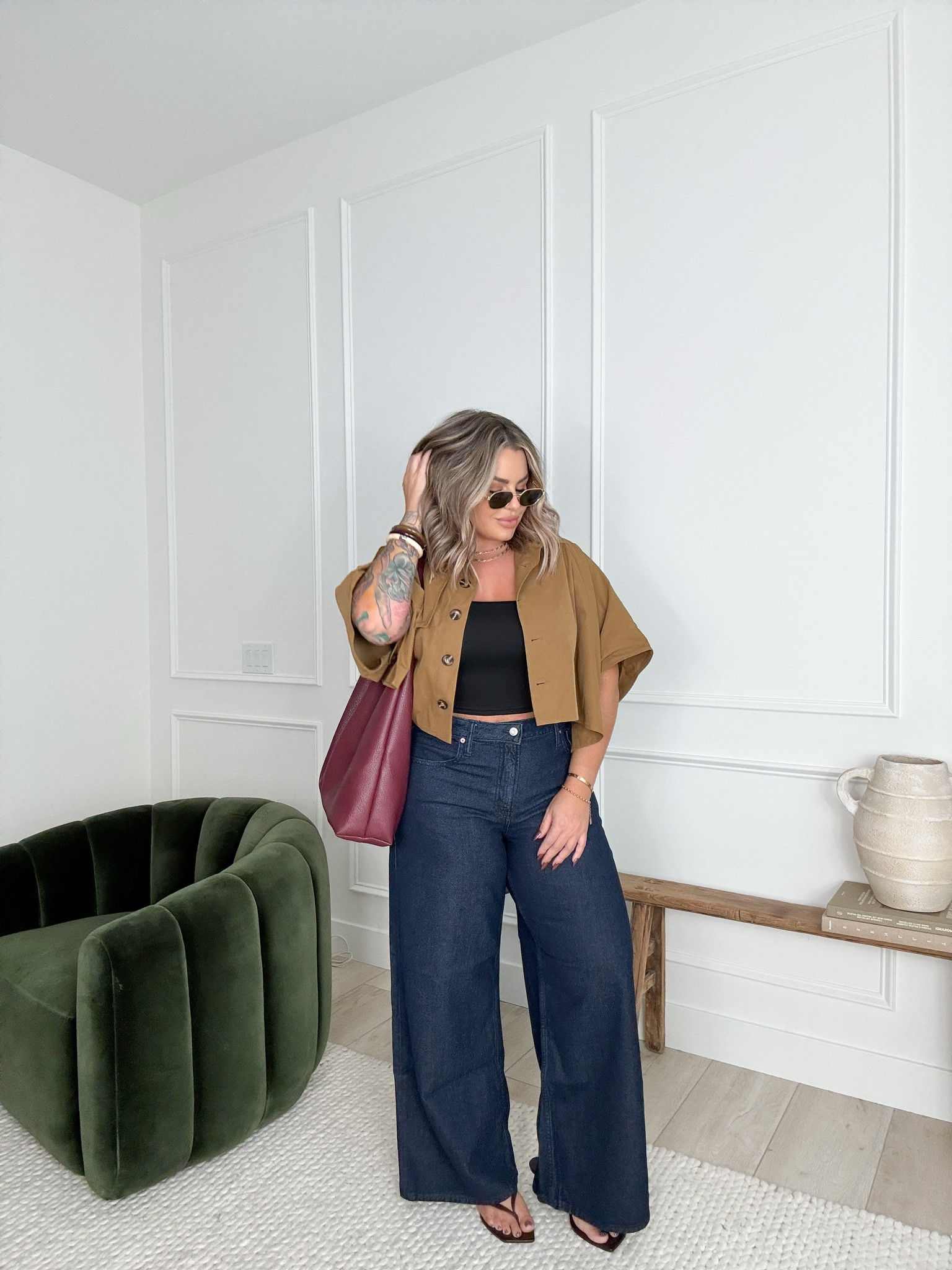 Tank L 
Cape jacket M ( it’s very oversized size down ) 
Jeans 12 reg - I usually get long length in my jeans but these ones were WAYYYY to long in the long length even with heels so I returned for regular length. I’m 5’5 the long would be great for girls 5-7 to maybe 5-11 
Obsessed with this hobo style bag it’s so good for fall. 

#LTKSaleAlert #LTKFindsUnder100 #LTKFindsUnder50