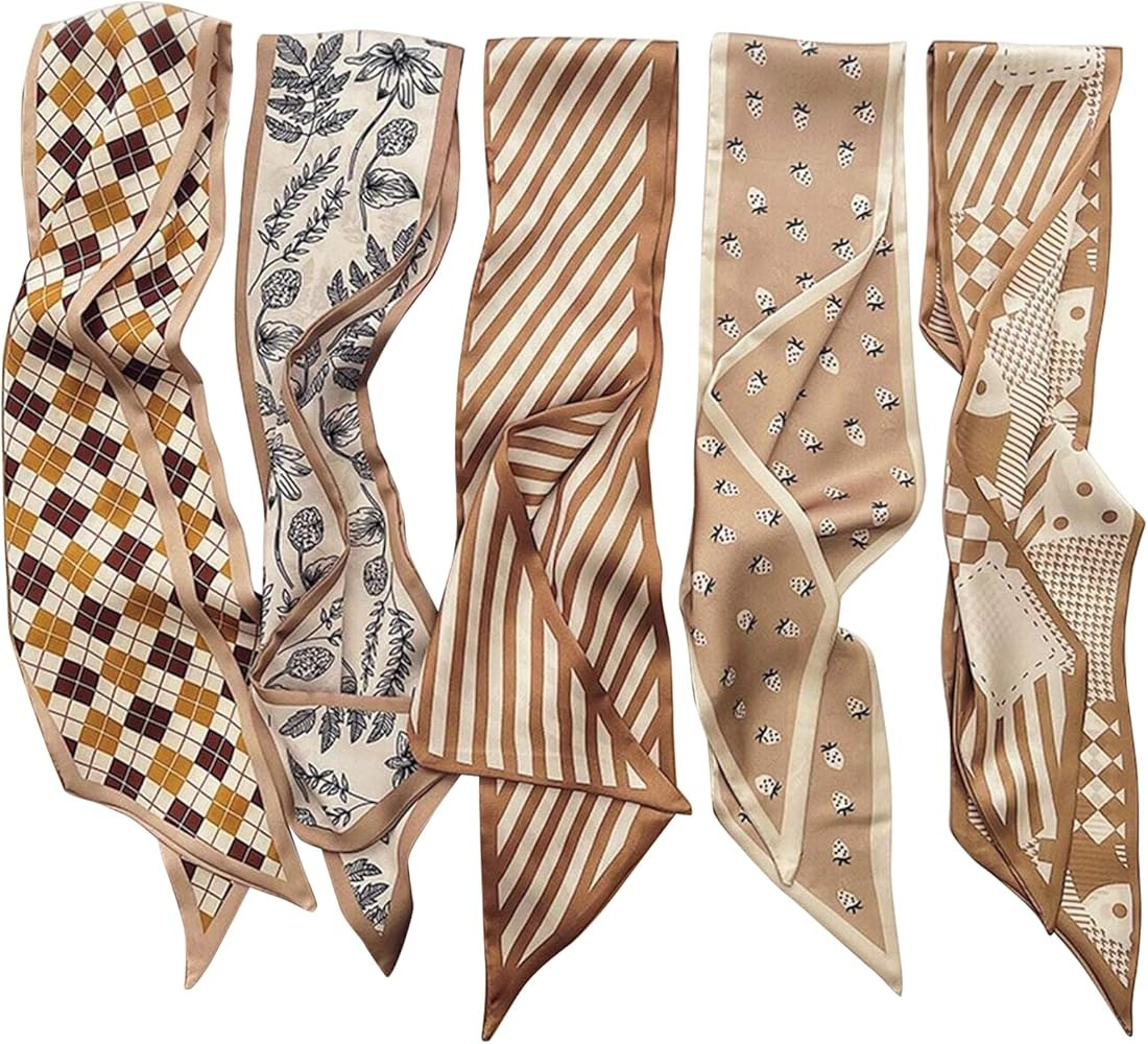 5PCS Purse Scarf Handbags for Women, Satin Scarf for Bag Lightweight Skinny Twill Boho Headbands ... | Amazon (US)
