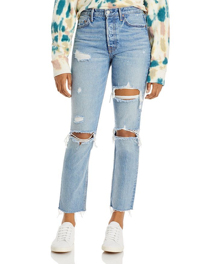 Karolina Cotton Ripped Straight Jeans in A Little More Love | Bloomingdale's (US)
