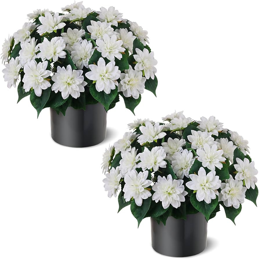 2 Set of Artificial Dahlia Topiary Ball Trees - Fake Silk Dahlia Flower Bushes, UV Resistant Faux... | Amazon (US)
