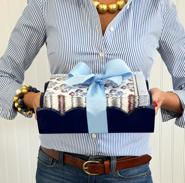 Navy Scallop Lacquered Guest Towel Holder | Cailini Coastal