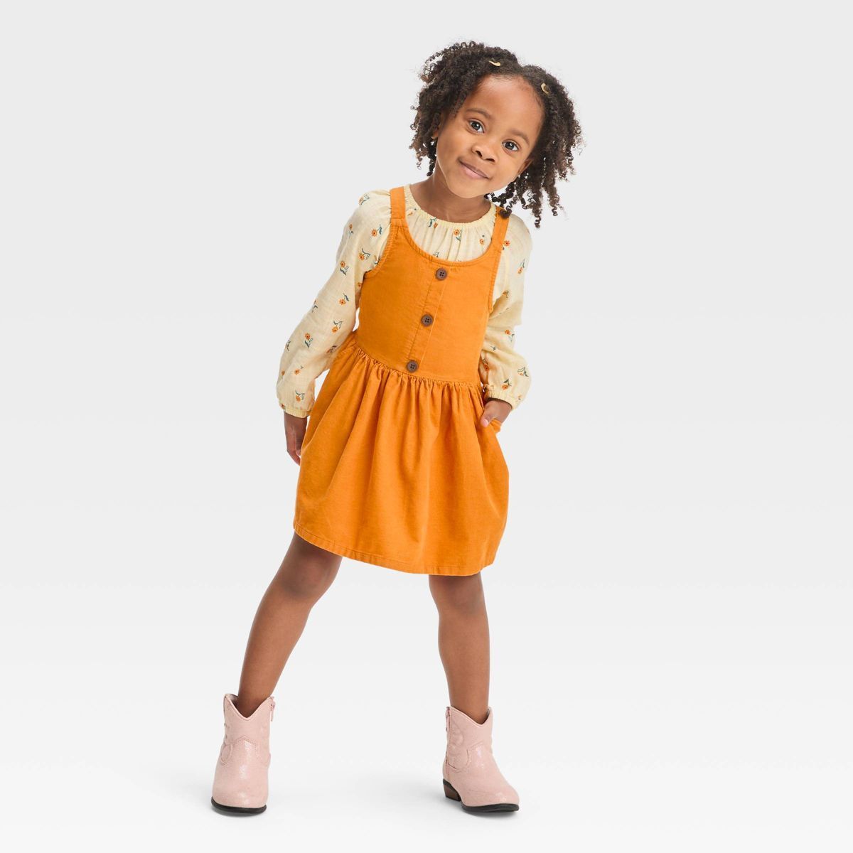 Toddler Girls' Floral Long Sleeve Top & Skirtall Set - Cat & Jack™ Yellow | Target