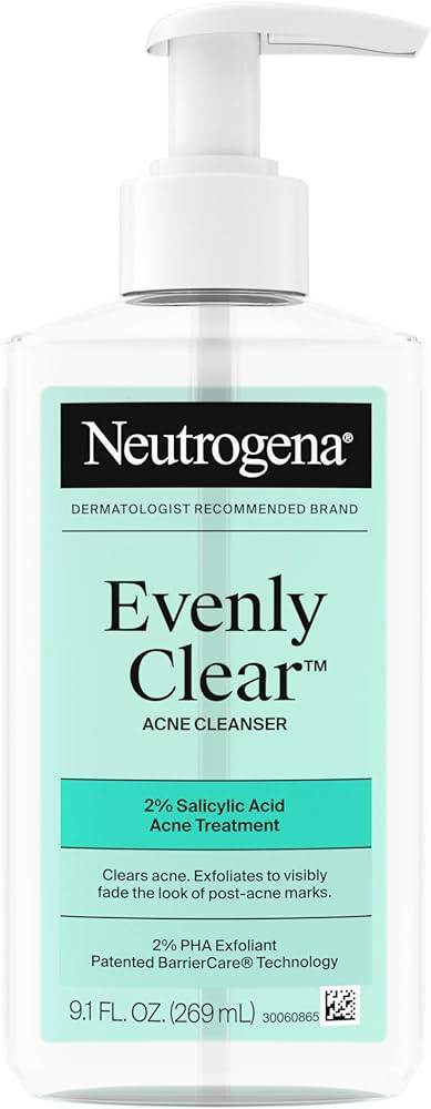 Neutrogena Evenly Clear Acne Cleanser with 2% Salicylic Acid & 2% PHA Exfoliant, Gentle Foaming F... | Amazon (US)