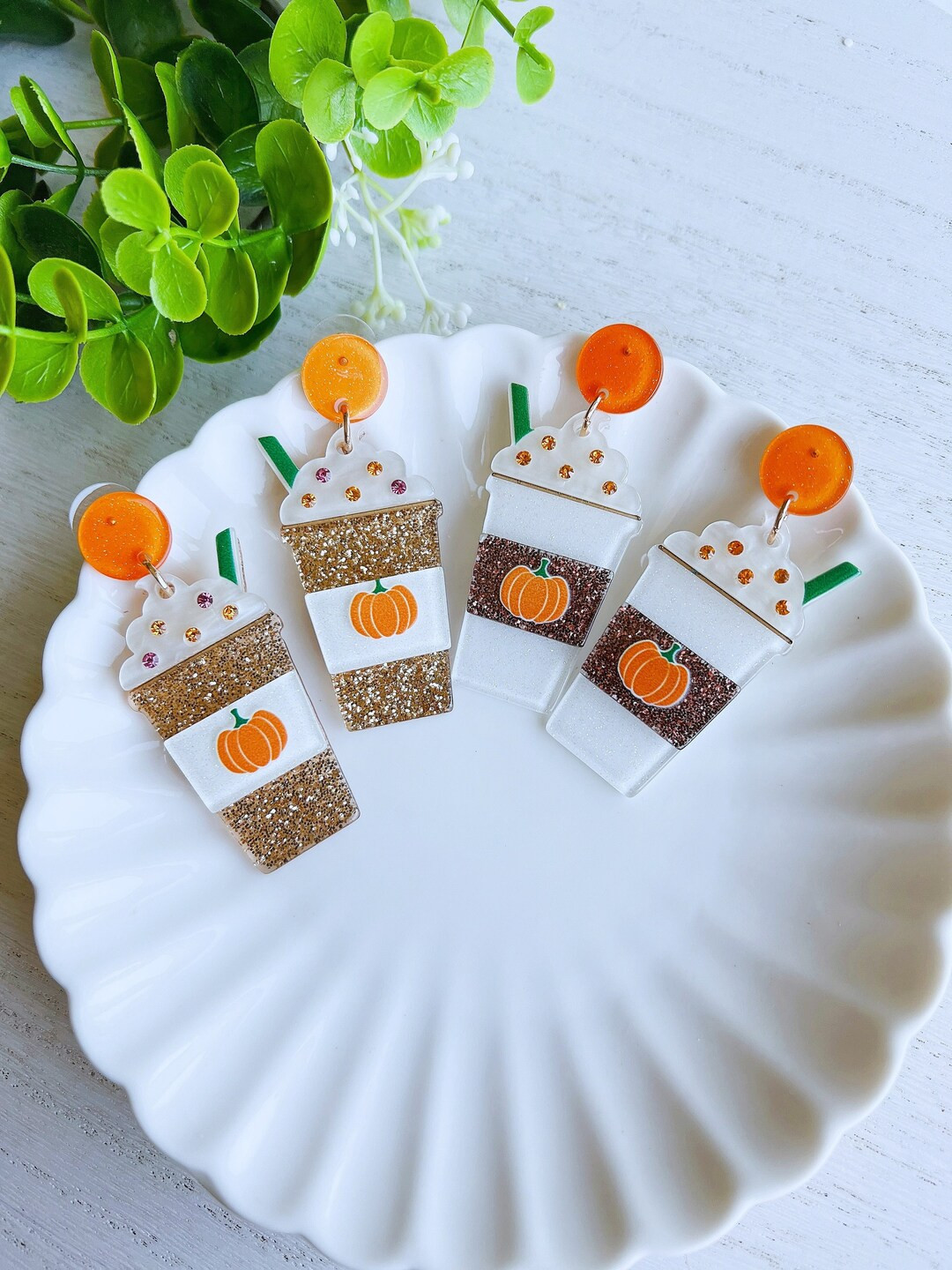 Glitter Pumpkin Spice Latte Earrings | Coffee Earrings | Fall Earrings | Cute Lightweight Acrylic... | Etsy (US)