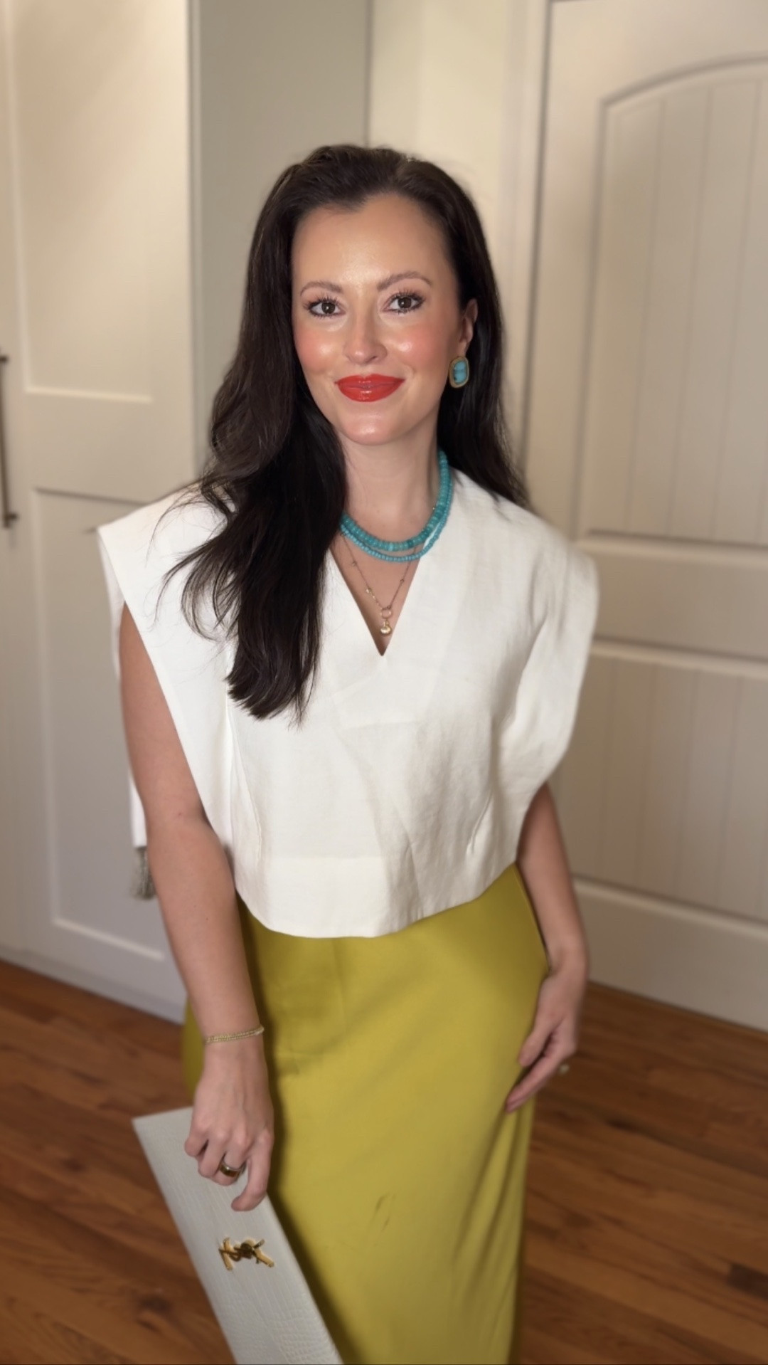 Chartreuse skirt (4)
White linen top (4)
@dillards  silk chartreuse midi maxi skirt 
Turquoise beaded stone necklace 
Date night outfit
Vacation outfit beach

#LTKTravel #LTKSeasonal