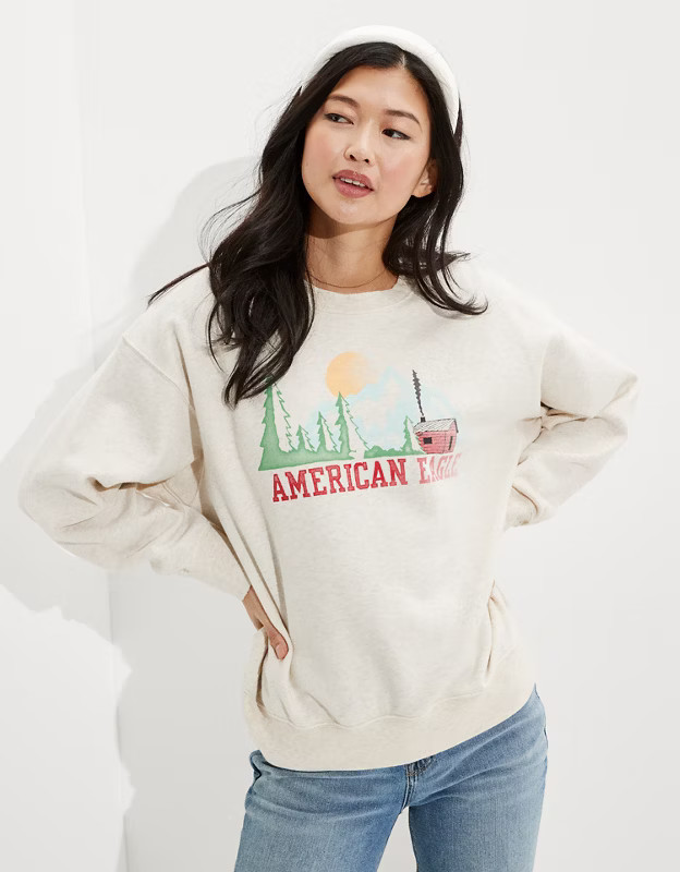 AE Super Soft Fleece Oversized Vintage Crew Neck Sweatshirt | American Eagle Outfitters (US & CA)