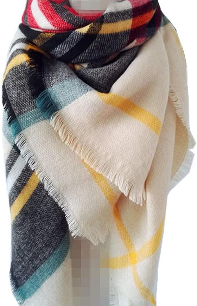 Large Soft Plaid Scarf Women Winter Knit Blanket Scarf Cashmere Feel Shawl and Wraps | Amazon (US)